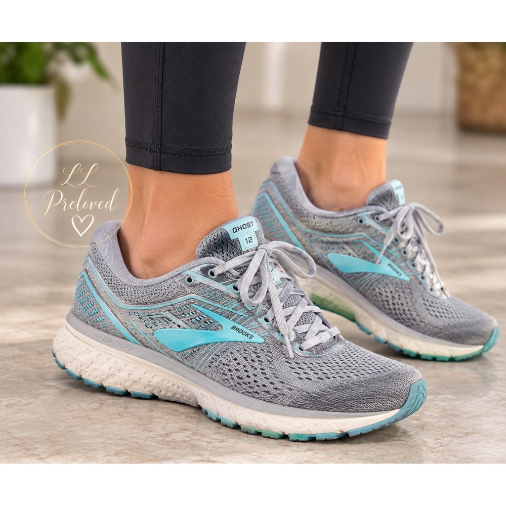 Brooks Ghost 12 Running Shoes Womens 8 Grey Aqua 1203051B403 Trainers Athleisure